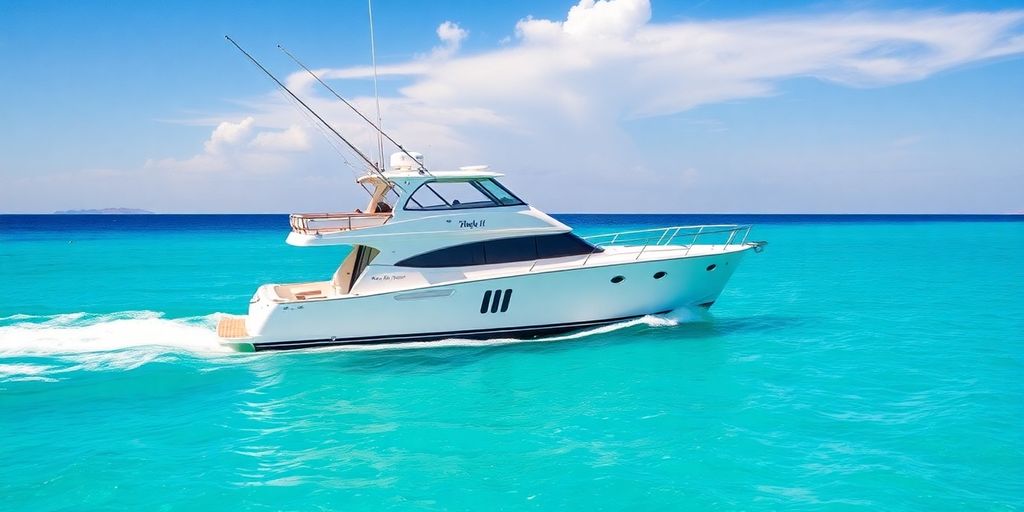 Fishing boat on bright blue water near Cabo.