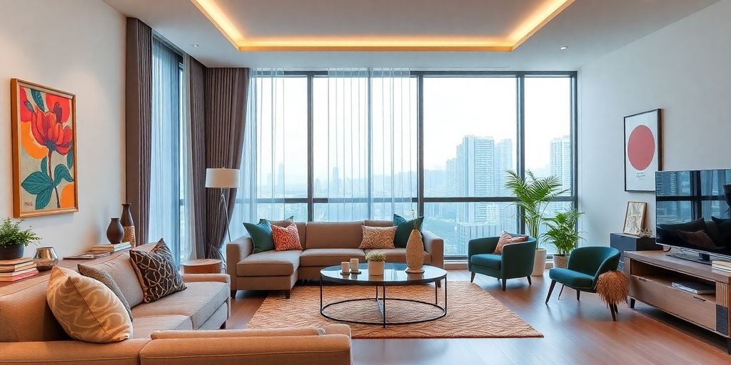 Modern living room in Yanmei Road Apartments, Shenzhen.