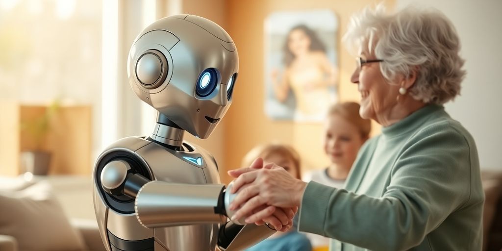 Humanoid robot interacting with diverse humans.