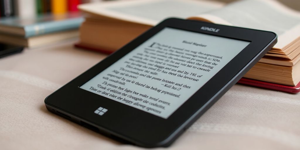Kindle Paperwhite on a soft surface in a cozy setting.