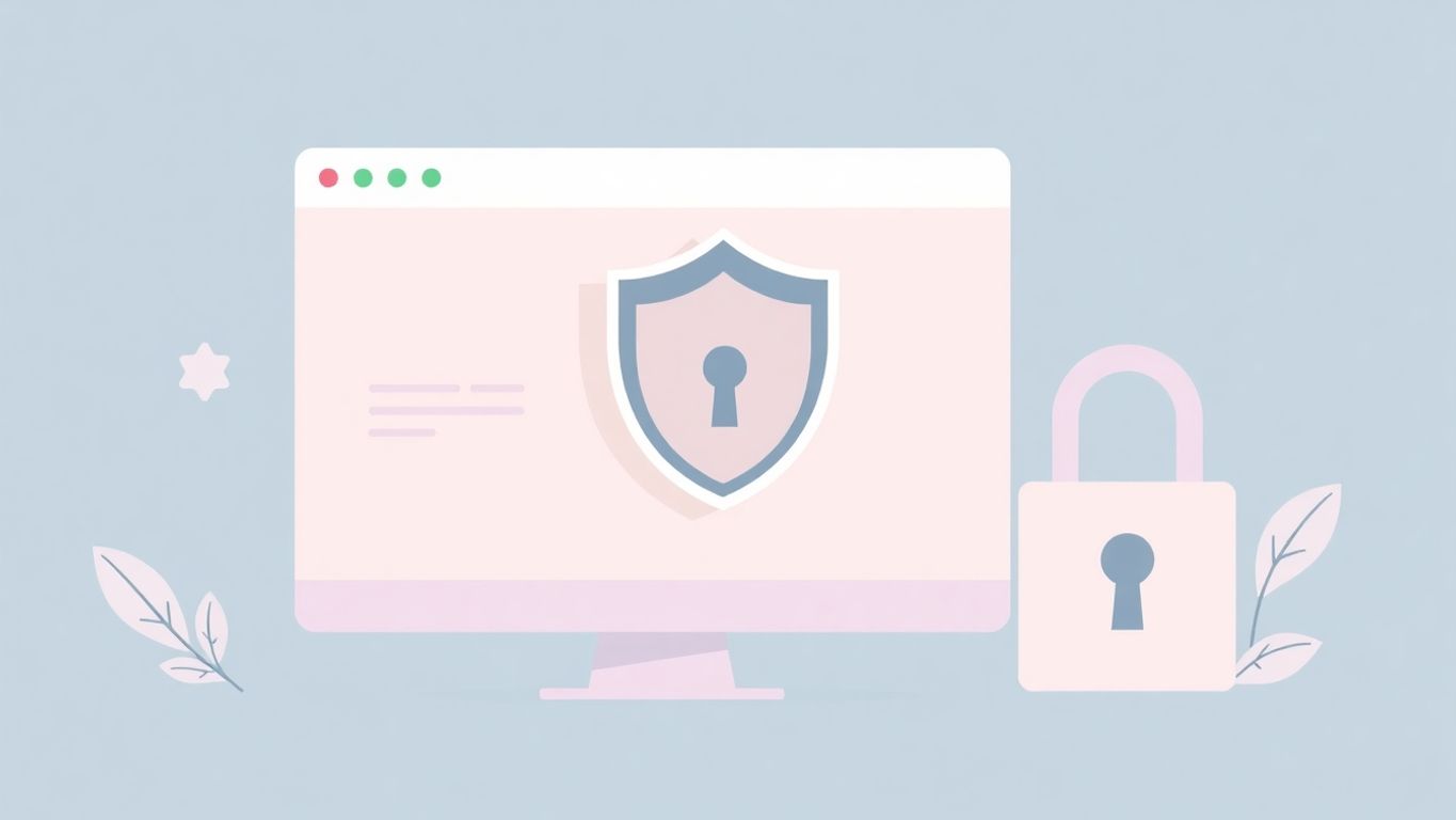 Sikker nettside med lås og skjold i myke farger.