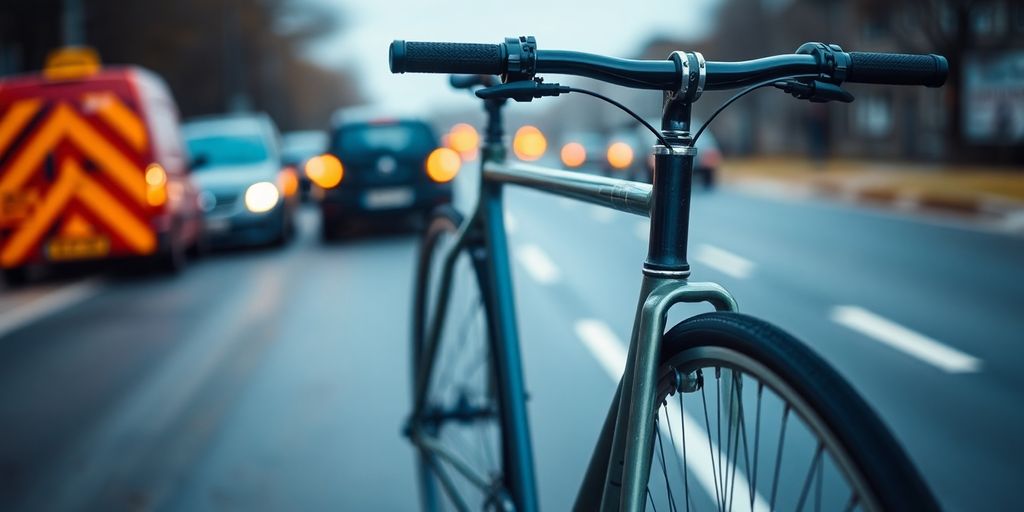 Bicycle on a road near a crash scene.
