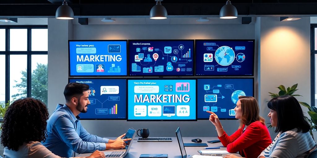 Professionals werken samen aan digitale marketingstrategieën.