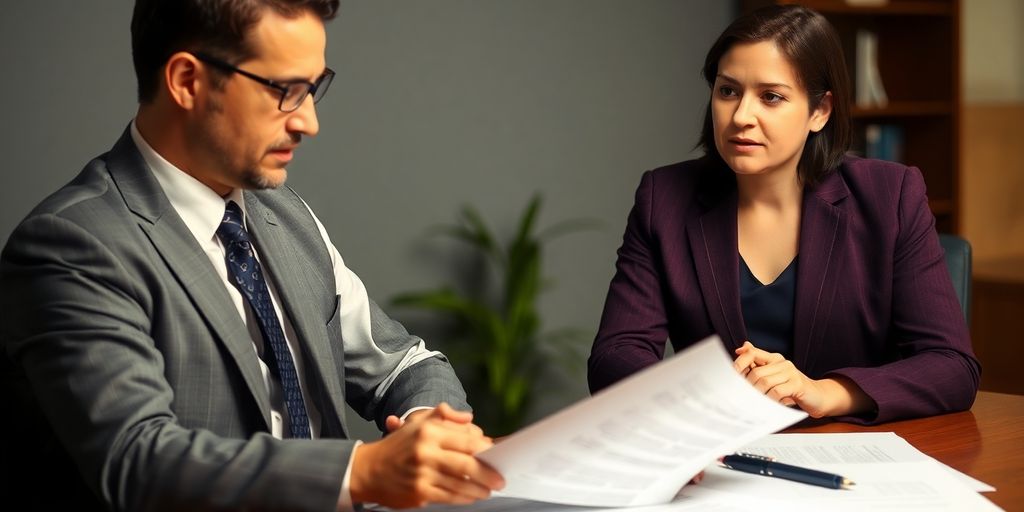 Lawyer consulting with client about trucking accident.