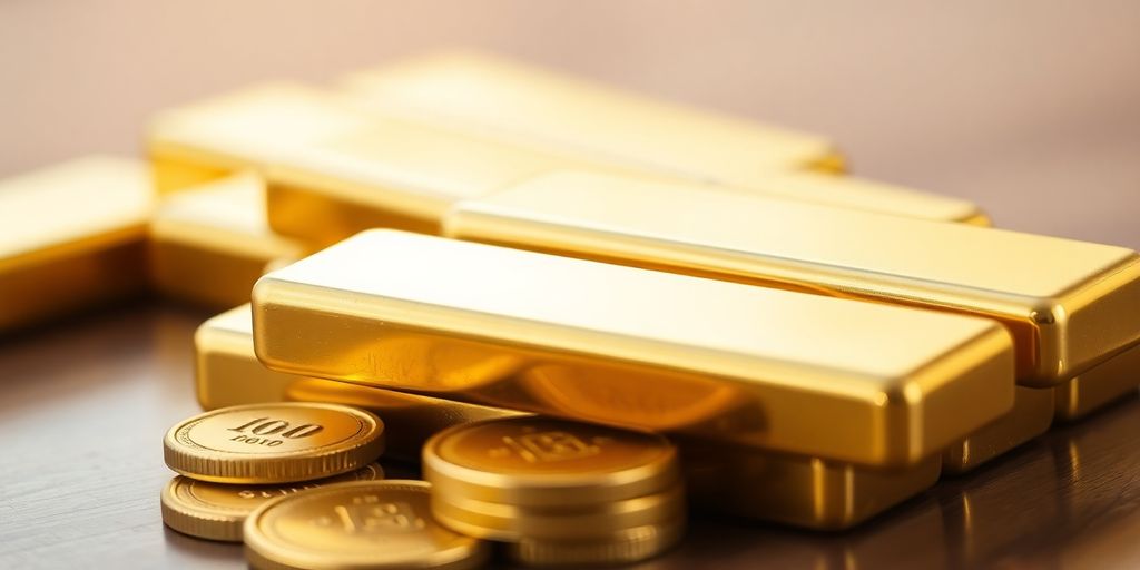 Lingots d'or brillants et pièces empilées
