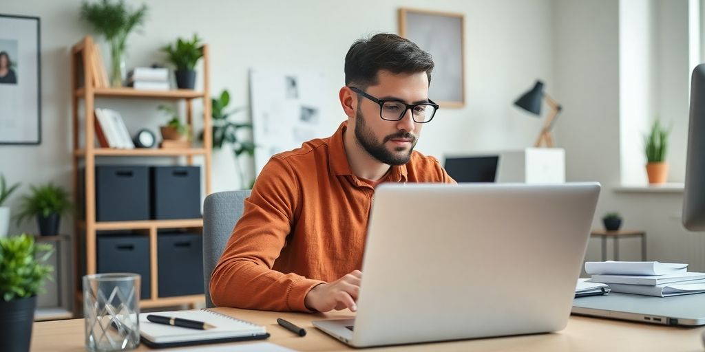 Person working efficiently with a laptop.