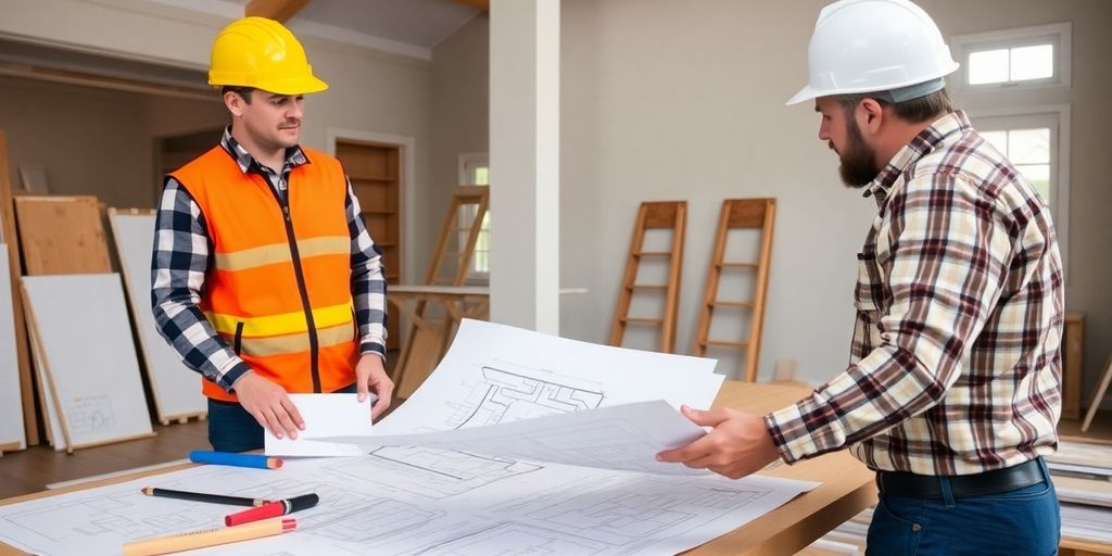Home remodel with architect overseeing construction site.