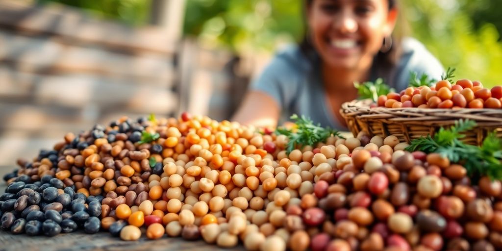 Vibrant produce, pulse foods, healthy, energetic person.