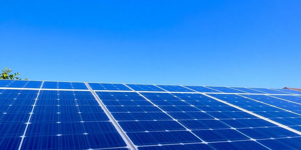 Close-up of solar panels on a rooftop.