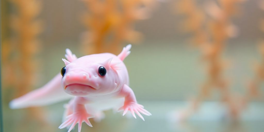 A healthy axolotl in a cool, clean aquarium.