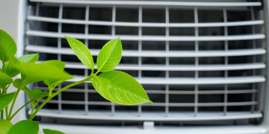 Air conditioning unit with a plant for fresh air.