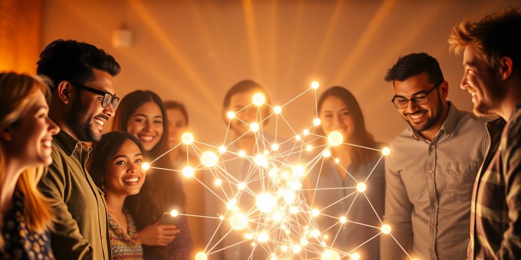 People collaborating with bright ideas.