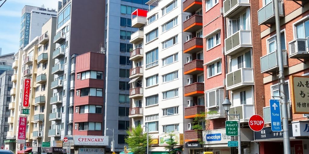 Tokyo street with varied housing and rental properties.