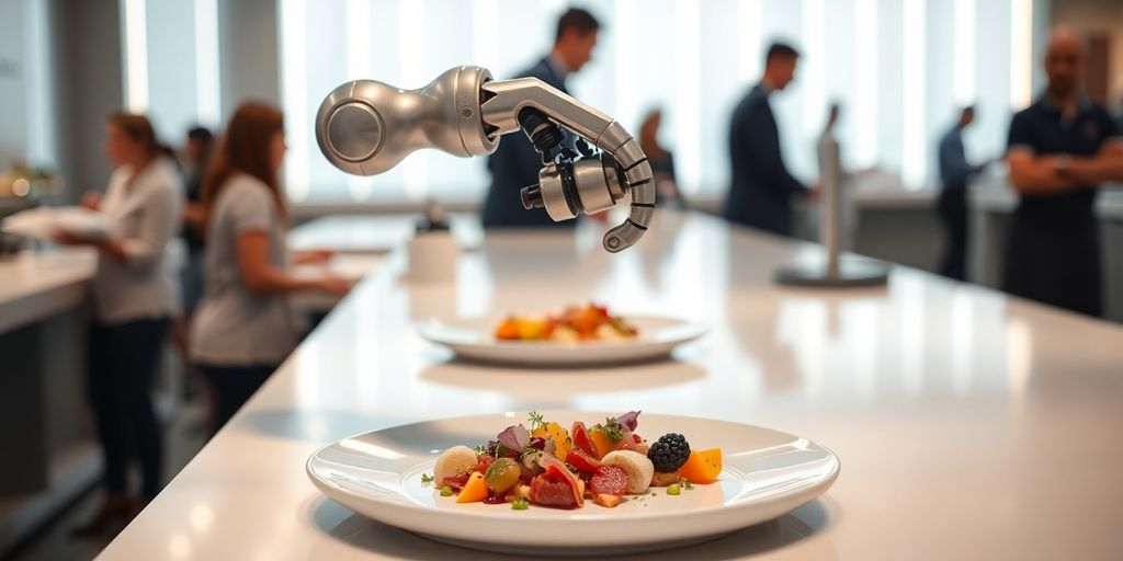 Robotic arm serving futuristic food