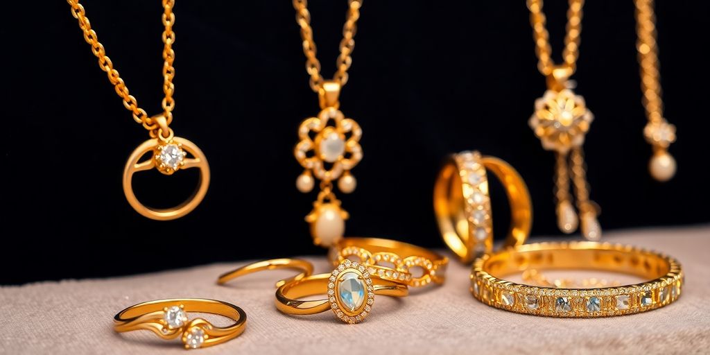 Bijoux en or élégants sur un fond en velours.