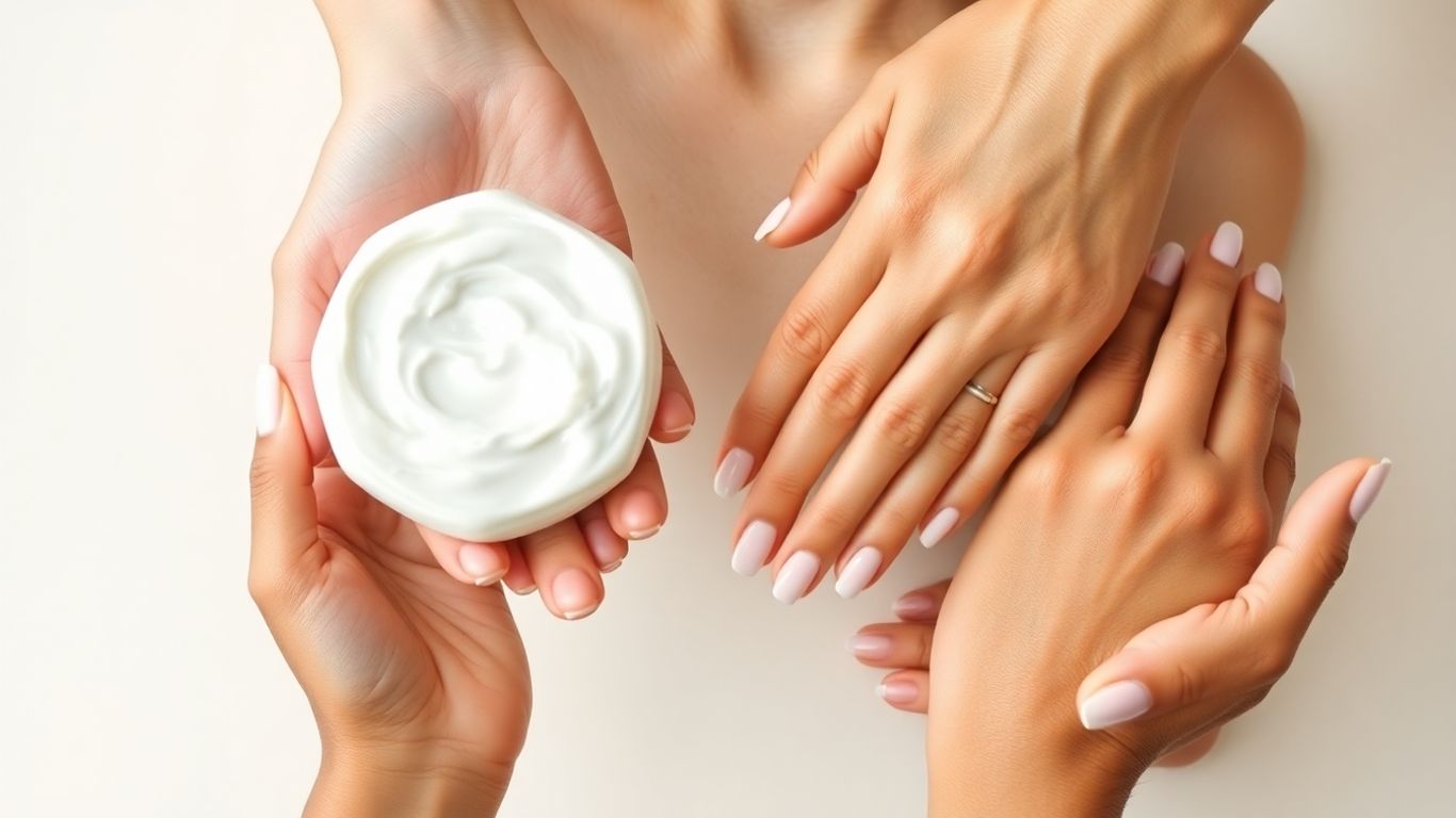 Diverse hands applying lotion to smooth, glowing skin