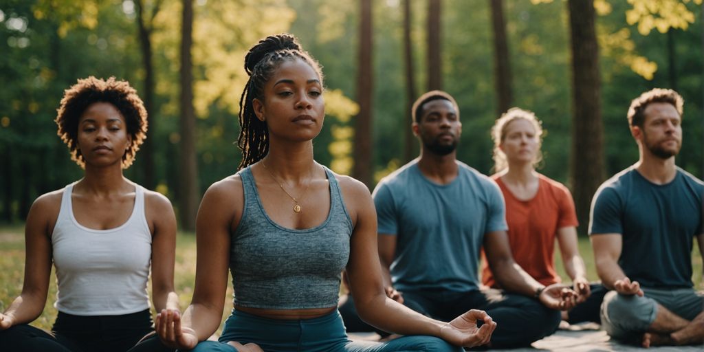 Diverse group meditating, symbolizing self-care in polyamory.