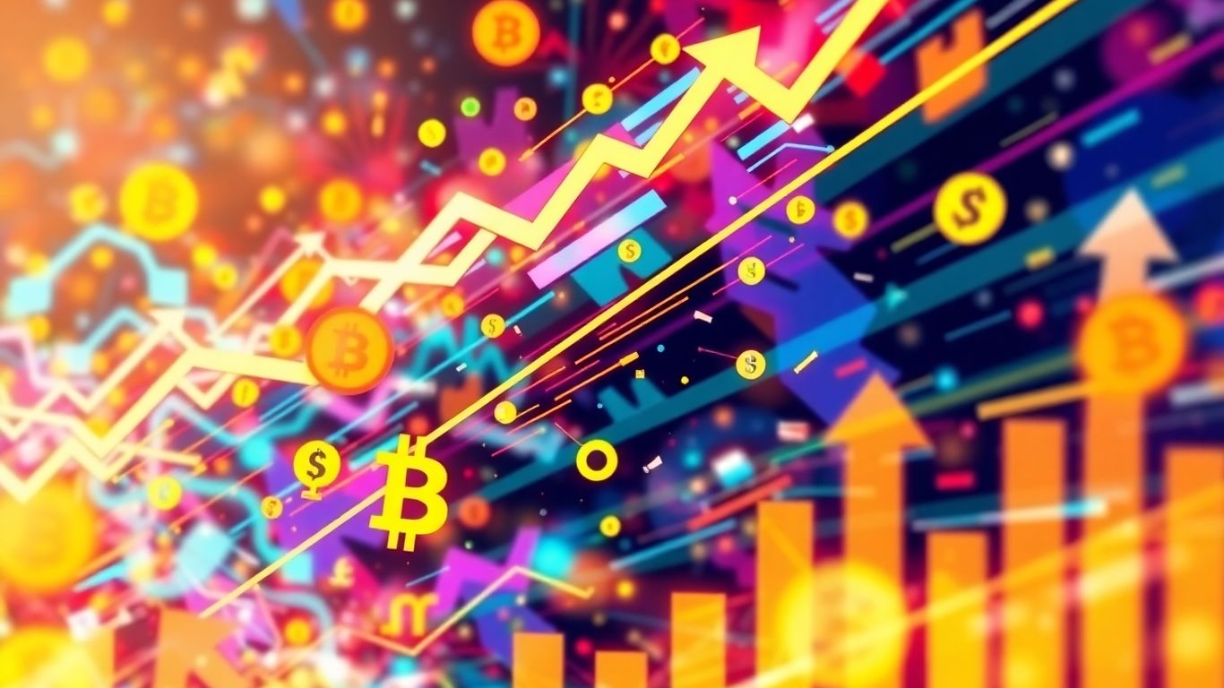 Digital currency flow with upward financial movement.