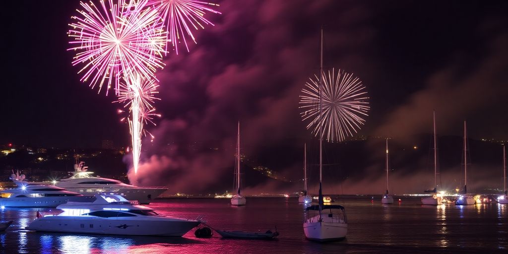 Bateaux et feux d'artifice sur le Port Pierre Canto.