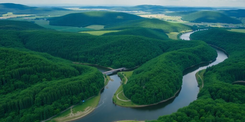 Vue aérienne des paysages de la Hesse, Allemagne.