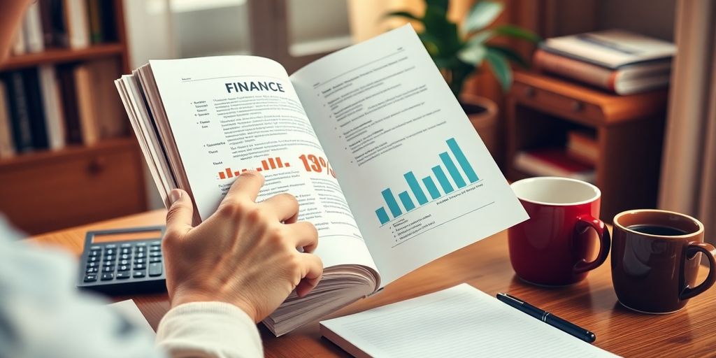 Pessoa a ler um livro sobre finanças.