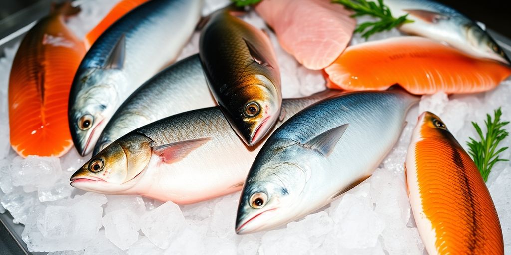 صورة لأسماك طازجة متنوعة على الجليد