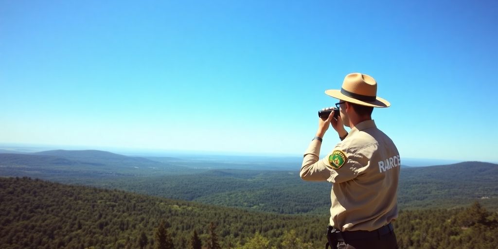 Park ranger observing a forest.
