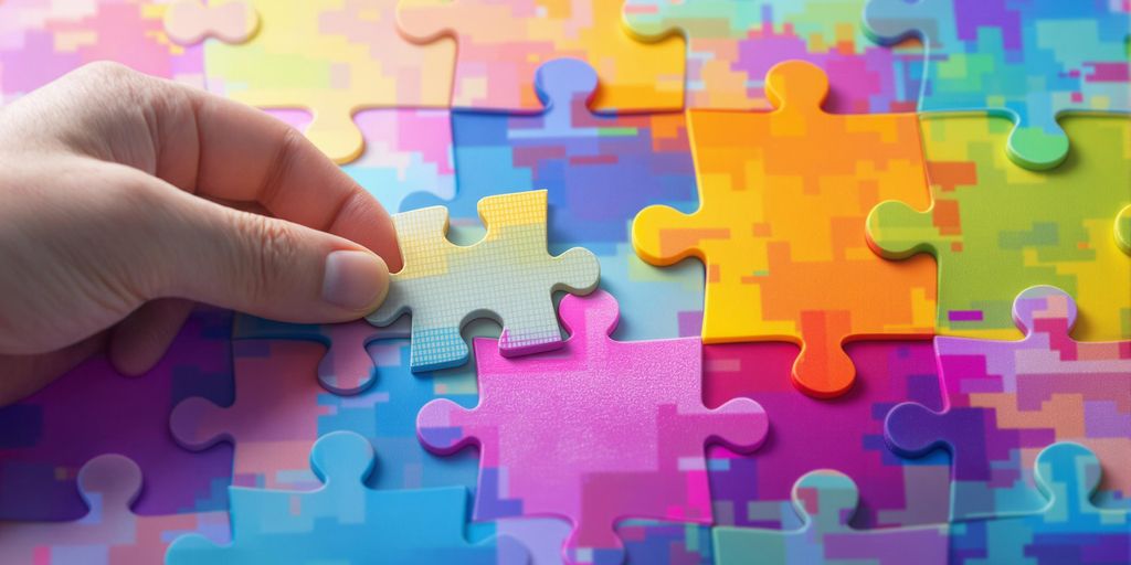 Hånd som legger brikke i puslespill.
