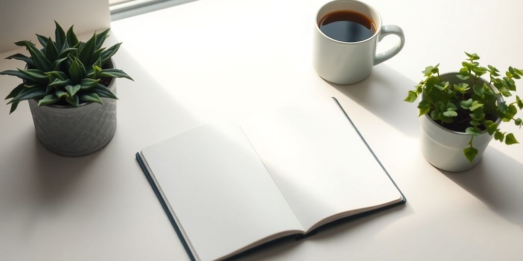 Embracing Single-Tasking: Techniques to Enhance Focus and Efficiency 2 A calm workspace with a notebook and coffee.