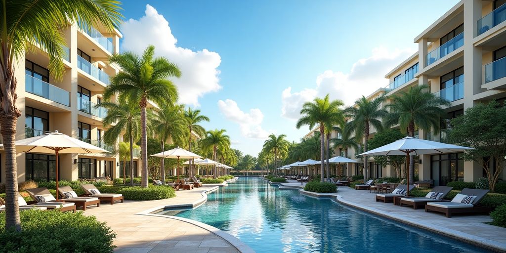 Vibrant scene of Aventura, Florida with modern architecture.