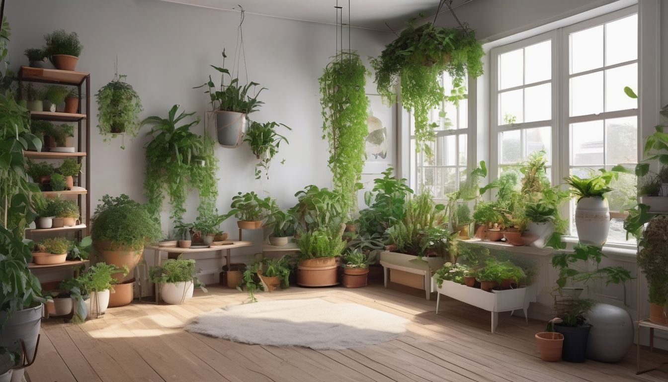 small indoor garden with plants and space-saving solutions