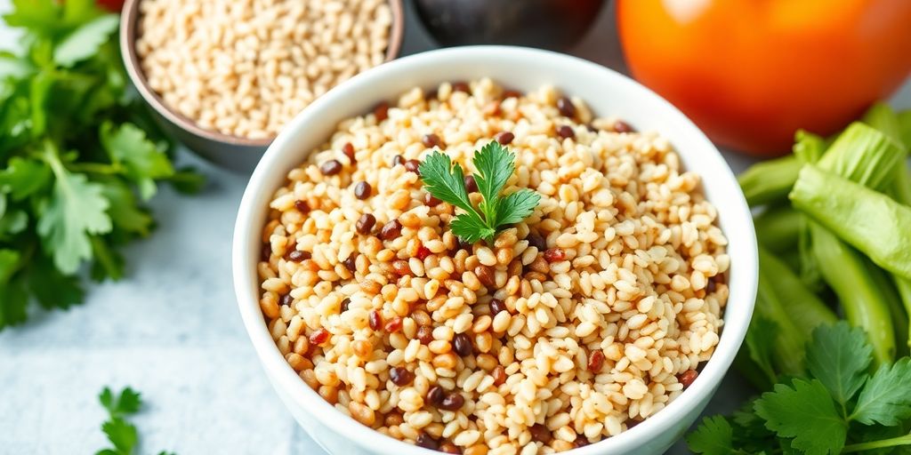 Bowl of whole grains and fresh vegetables for weight loss.