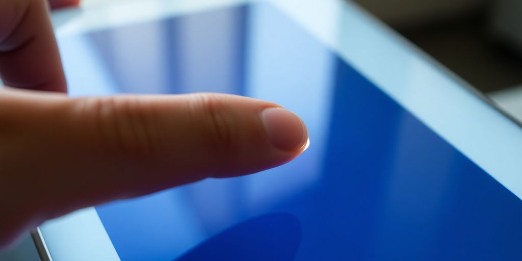 Finger clicking button on screen.