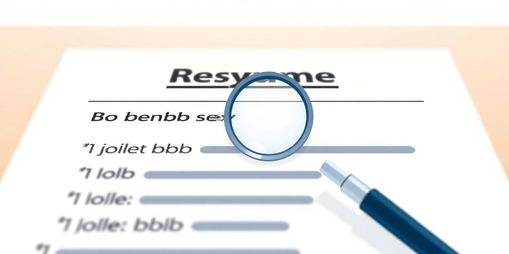 Resume with bullet points, magnifying glass