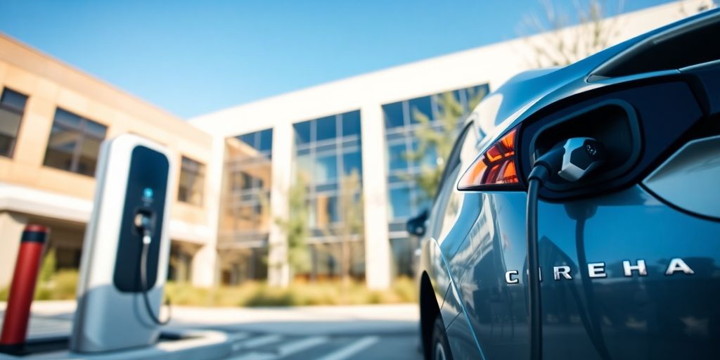 Electric car charging in Southfield, Michigan.