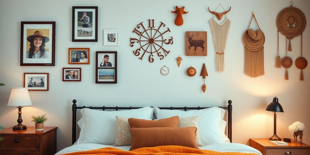 Cozy bedroom with unique personalized wall decor ideas.