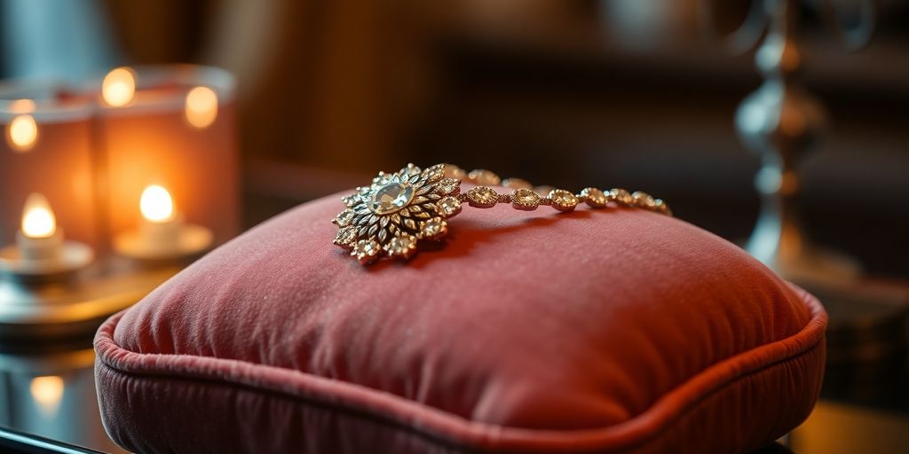 Bijou élégant sur un coussin en velours.