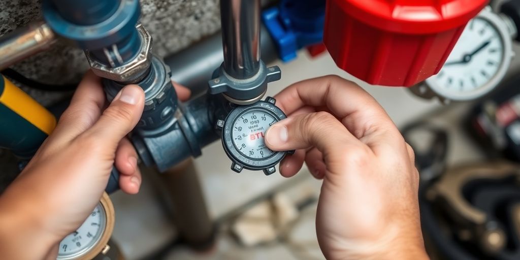 Person turning off a water main valve during an emergency.