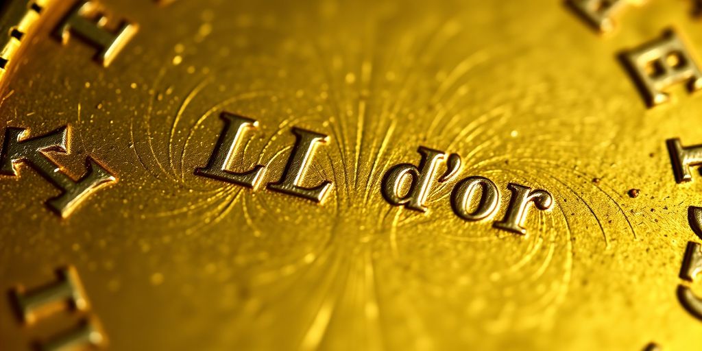 Un Louis d'or ancien posé sur un fond sombre.