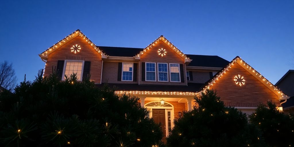 Professionally installed Christmas lights on a house