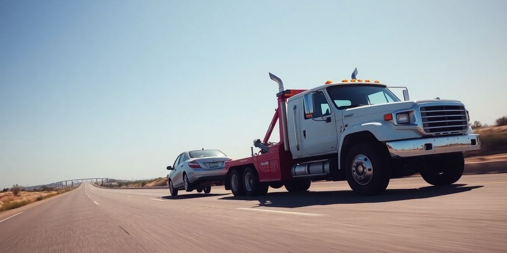 Grúa remolcando un coche averiado en la carretera