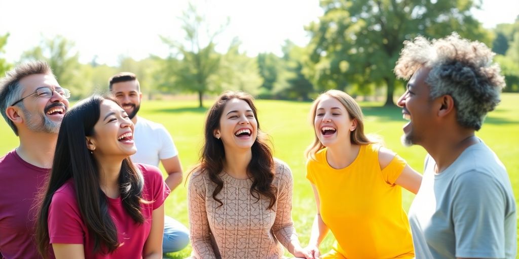 Vrolijke mensen die samen lachen in een park.