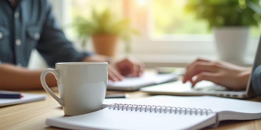 Modern workspace with laptop and coffee for eCommerce.
