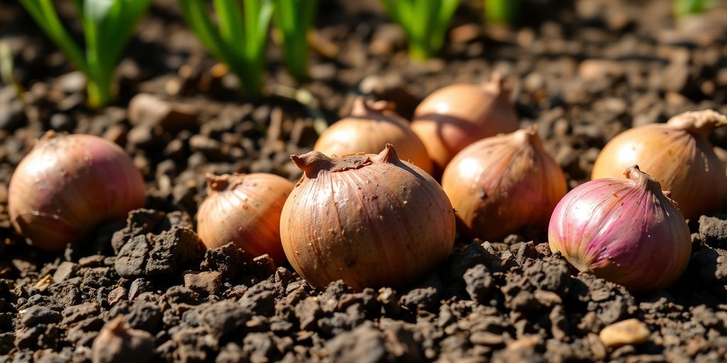 Blumenzwiebeln im Boden gepflanzt, bereit für die Blüte.