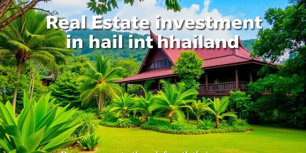 Traditional Thai house amidst greenery for real estate investment.