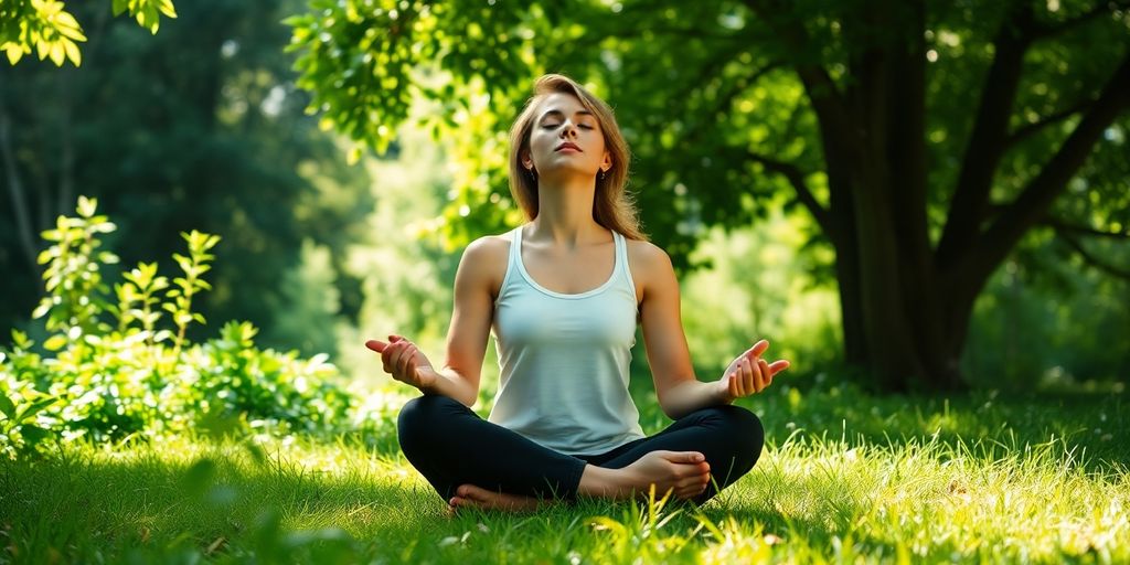 Person meditating peacefully outdoors.