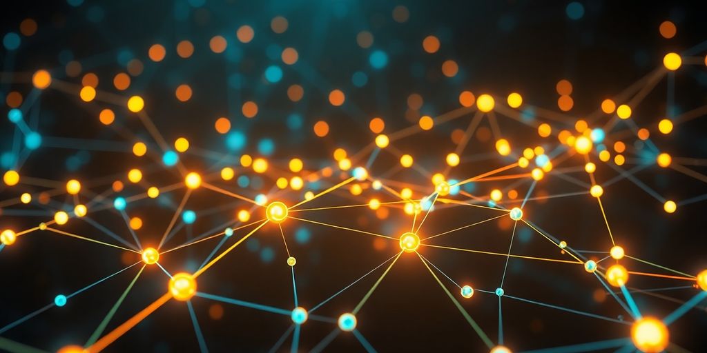Blockchain network connecting financial institutions.