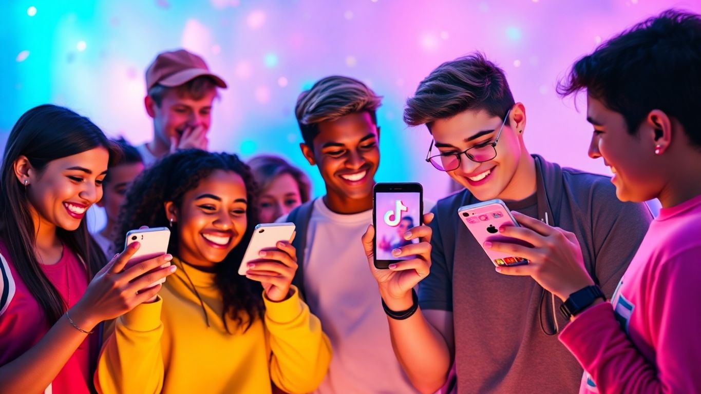 Young people using smartphones to engage with TikTok.