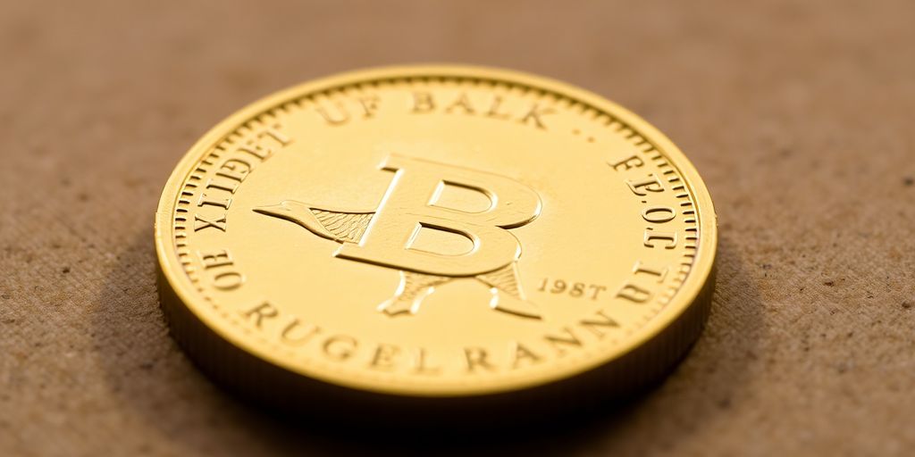 Pièce Krugerrand dorée sur fond neutre.