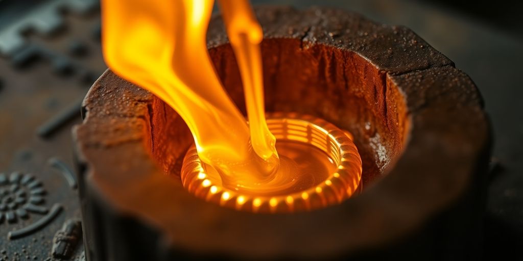 Or fondu coulant dans un moule pour la bijouterie